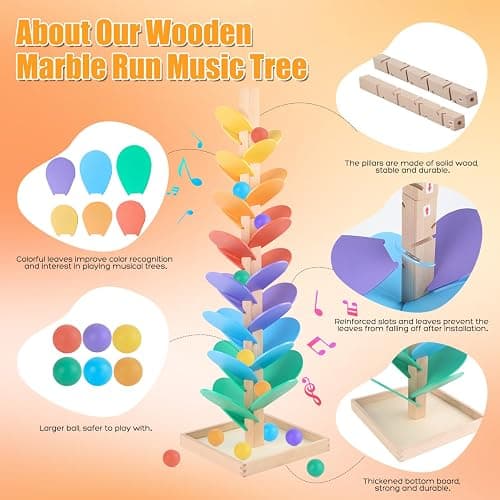Marble Run Wood Ball Drop Toy for Kids 3-5 Toddlers Wooden Musical Tree Set Ball Run Toys for 4-8 8-12 Years Old Marble Tree Montessori Toys Christmas Birthday Gift (1.1inch Balls) thumbnail 3