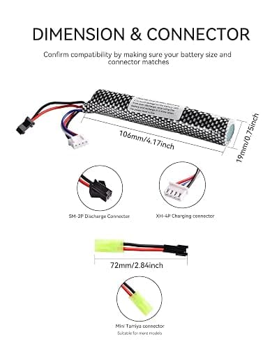 11.1v 2000mAh Battery with Charger - Rechargeable Batteries Accessories with SM2P Plug Mini Tamiya Connector for Airsoft Compatible with Gel Ball Blaster Gun,1 pcs thumbnail 2