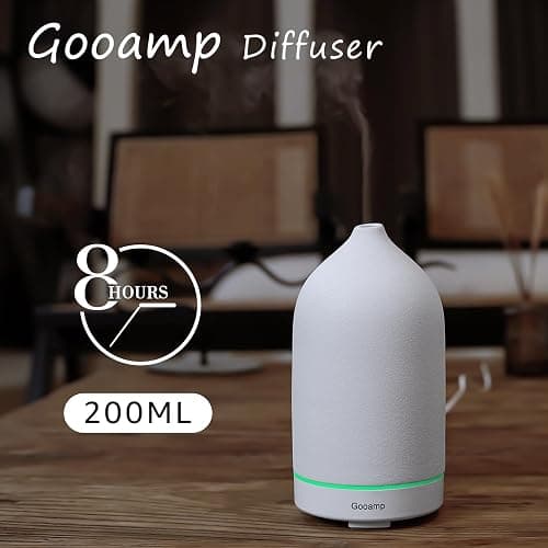 Gooamp 200ML Ceramic Diffuser,Aromatherapy Diffuser,Essential Oil Diffuser with 7 Color Lights Auto Shut Off for Home Office Room, White Base (1/3/6/ON hrs Working time) thumbnail 4