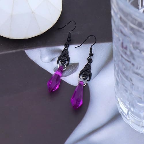 Goth Vampire Earrings for Women Gothic Dark Bat Dangle Earrings Weird Red Sacred Heart Hook Earring Halloween Costume Jewelry Accessories Gifts thumbnail 5