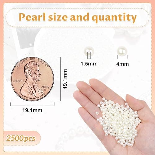 NUKAYAI 2500Pcs 4mm Small Pearl Beads for Jewelry Making, Tiny Charm Loose White Pearl Beads for Bracelets, Mini Acrylic Fake Round Pearls with Hole for Necklace, Earring, Vase Fille, DIY Craft thumbnail 2
