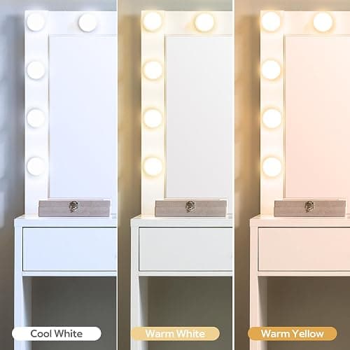 FITSCROPR Vanity Desk with Lamp Bulb Mirror Makeup Vanities Table Drawers,Vanity Storage Bench,for Bedroom White thumbnail 5