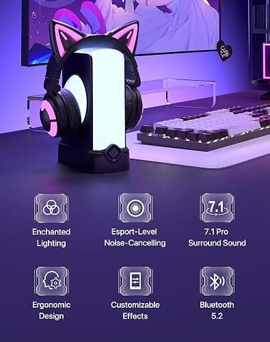 YOWU Cat Ear Headphones, Cute Cat Ear Gaming Headsets with Bluetooth 5.2 for PC/PE/Switch/PS4/PS5, Built-in Mic & Customizable RGB Light Effect for Anime Lovers(CE Black) thumbnail 6
