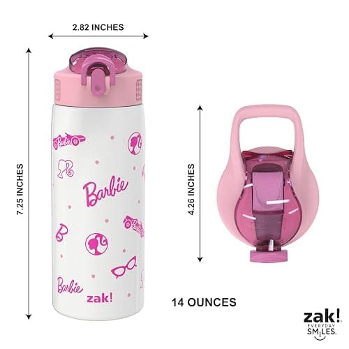Zak Designs Barbie Porter Water Bottle for Travel and At Home, 19 oz Vacuum Insulated Stainless Steel with Locking Spout Cover, Built-In Carrying Loop, Leak-Proof Design (Barbie) thumbnail 3