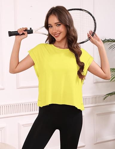 Fhniepan Open Back Tops for Women Oversized Short Sleeve Workout T Shirts Backless Y2k Athletic Crop Running Tees thumbnail 8