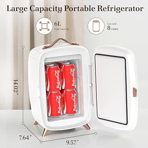 Electactic 6L Mini Skincare Fridge with LED Mirror, Beauty Fridge, White | 7° tilted mirror, 3 lighting modes, quiet thermoelectric cooling, removable shelf, space-saving design thumbnail 2