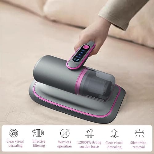 Aspirapolvere Portatile per Materassi Con Luce UV-C, Battimaterasso Antiacaro Senza Fili, Aspirabriciole per Acari (Viola) thumbnail 3