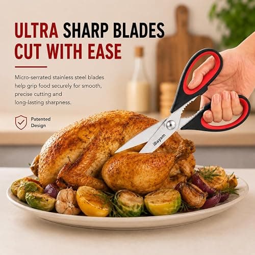 iBayam Kitchen Scissors All Purpose Heavy Duty 2 Pack with Protective Sheath, Stainless Steel Shears Kitchen Utensils Set for Cutting Food Cooking Meat Poultry Dishwasher Safe Soft Comfort-Grip thumbnail 3