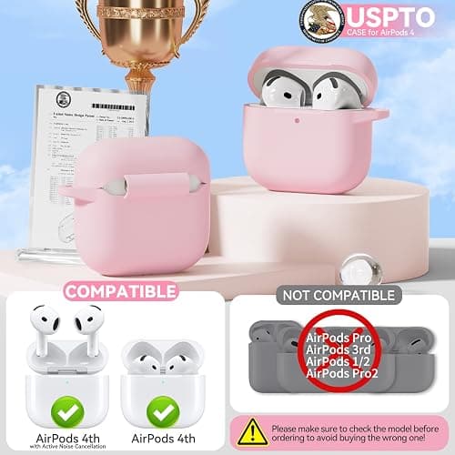 for AirPods 4 Case Pink with Cleaner Kit, TNSNK Soft Silicone Airpod 4 Case Compatible with Apple Airpods 4th Generation 2024 Case Cover with Keychain for Women Girly, Anti-Scratch, Drop Protection thumbnail 4