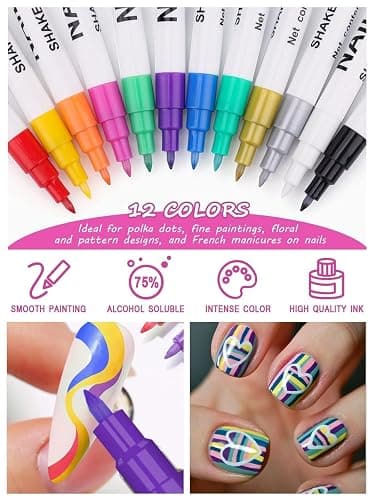 12 Color 3D Nail Art Pens Set, Kalolary Nail Pens Nail Point Graffiti Dotting Pen Drawing Painting Liner Brush for DIY Nail Art Beauty Adorn Manicure Tools thumbnail 3
