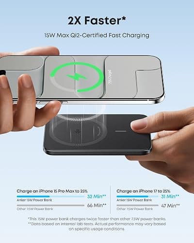 Anker Nano Power Bank, Ultra-Slim 5,000mAh Magnetic Wireless Charging Battery, Qi2 Certified 15W Max MagSafe-Compatible Portable Charger, Ergonomic Design, for iPhone Air/17/16 Series thumbnail 4