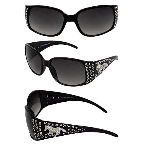 Rodeo Queen 2 Pairs of Fashion & Studded Sunglasses for Women Black Frame w/Metal Accent Piece Bling Rhinestones & Smoke Gradient Lenses thumbnail 9