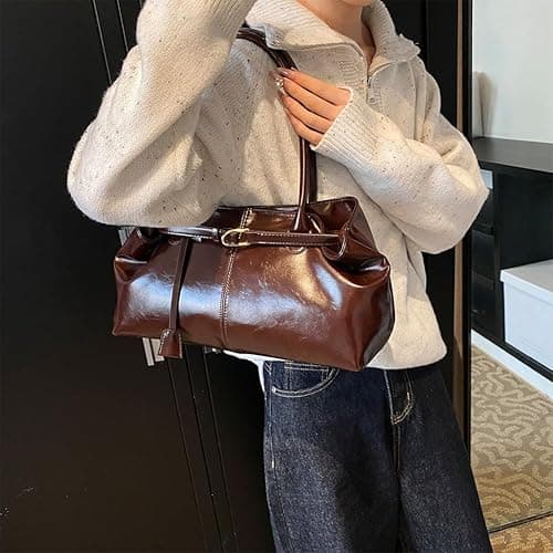 YFGBCX Leather Tote Bag for Women, Hobo Bag for Women, Top Handle Bags, Slouchy Shoulder Bag for Work Travel - Coffee thumbnail 2