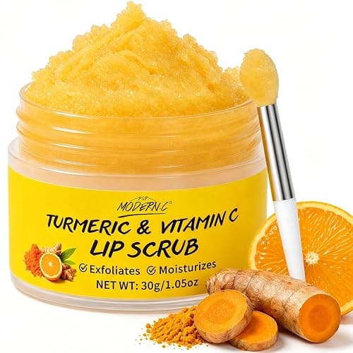 Turmeric Lip Scrub for Dark Lips Vitamin C Lip Scrubber Exfoliator Hydrating Moisturizing Exfoliating Lip Care for Dry Chapped Lips to Remove Dead Skin Smooth Dry Lines with Brush - Image 1