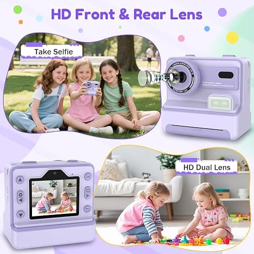 Kids Camera Instant Print, Instant Camera with 1080P Videos, Front Rear Dual Selfie instant print camera with 3 Rolls Print Paper & 32GB SD Cards, Christmas Birthday Gifts for Girls Age 3-12 (Purple) thumbnail 5
