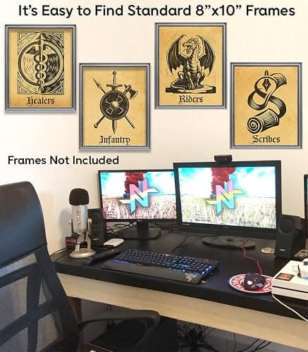 War College Four Quadrants 8x10 Set of 4 Unframed Poster - Medieval Fiction Wall Art - Healers, Infantry, Riders, Scribes, Vintage Fantasy Role-Playing Game Decor, Sword and Shield, Dragon & Caduceus thumbnail 4