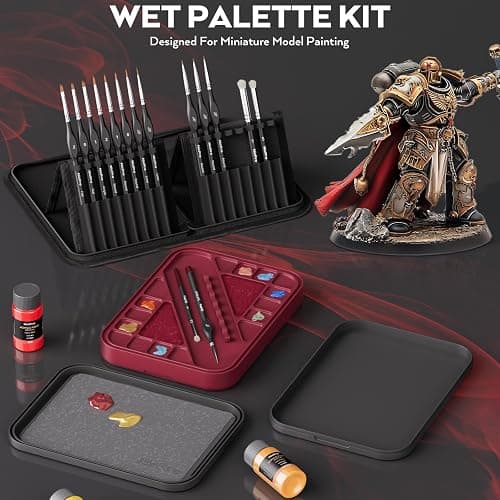 Nicpro Professional Miniature Painting Kit, Stay Wet Palette & 16PCS Detail Paint Brushes Drybrush with Nylon Bag, 100PCS Pallet Paper, 4PCS Sponge, Mixing Paint Saver Palette for Miniature Model thumbnail 7