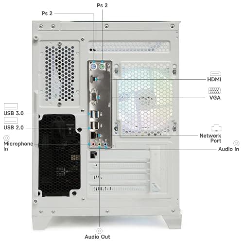 LXZ Desktop PC Computer Ryzen 5-5600GT 8 core 3.6GHz, 16G DDR4 RAM, 512G NVME SSD, Tower Computer with 400W Power Supply for Working, Home and Office (White) thumbnail 3