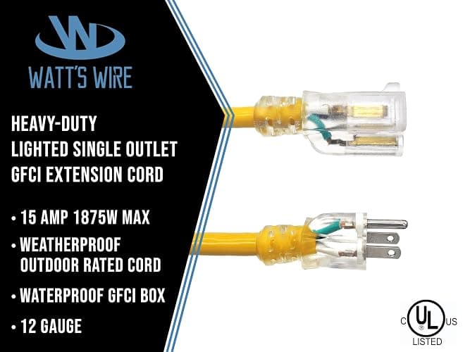 6 ft GFCI Extension Cord - Outdoor Extension Cord Waterproof - Heavy Duty Outdoor Extension Cords 6 ft - Watts Wire - 6' Grounded - GFI Cord thumbnail 2