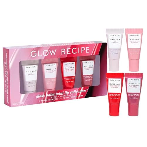 Glow Recipe Mini Glass Balm Lip Treatment Gift Set Collection - Travel Size Set of 4 Hydrating Vegan Lip Balms with Hyaluronic Acid & High-Shine Finish - Image 1