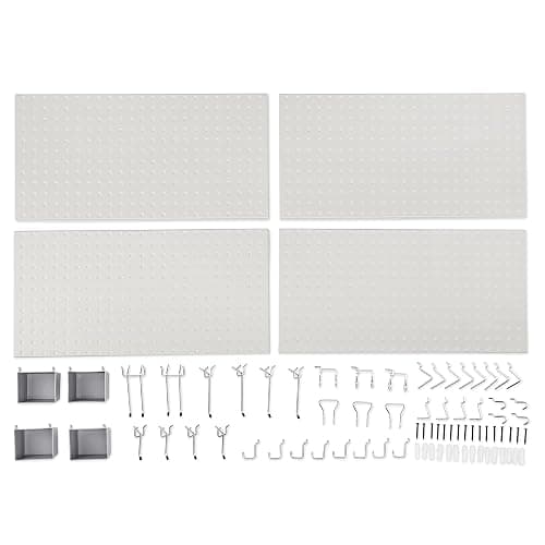 Amazon Basics Rectangular Metal Pegboard Wall Organizer, Tool Storage Organization System, Rust and Scratch Resistant, 48-Piece Kit, Gray thumbnail 7
