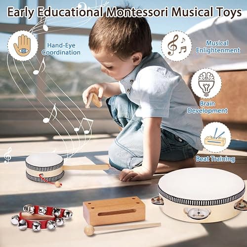 LOOIKOOS Toddler Musical Instruments Montessori Natural Wooden Percussion Instruments for Kids Preschool Educational Musical Toys Set for Boys and Girls with Storage Bag thumbnail 2