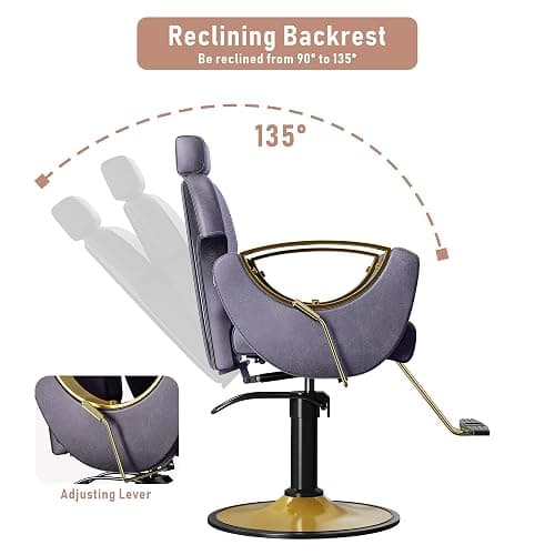 LOUVIXA Barber Chair, Salon Chair for Hair Stylist, Height Adjustable Hydraulic Hair Reclining Salon Chairs, 360 Degrees Rotation, Multi-Function Shampoo Chair for Barbershop (Purple) thumbnail 5