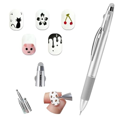 Nail Dotting Pen 5 in 1, Ballpoint Pen Design Nail Dotting Tool for Manicure Art Painting with 4 Size Marking and Pressing Head, Perfect for Nail Art Painting, Rhinestones DIY and Salon - Image 1