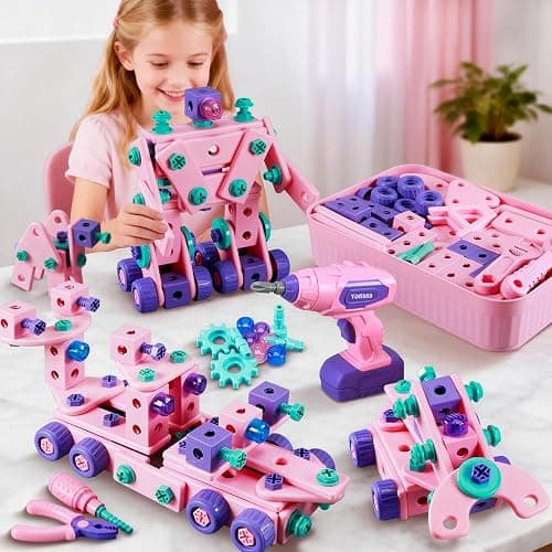 Pink Kids Tool Set for Girls,Toddler Tool Set with Drill &Toolbox,STEM Montessori Toys for 3 4 5 Year Old,Pretend Play Kid Toy,Educational Construction Toy for 3-6 Year Old Girl,Birthday Gift for Kids - Image 1