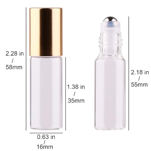 MaxMau Pack of 100,5ml Clear Glass Roll on Bottle Essential Oil Roller Bottles with Stainless Steel Roller Balls and Golden Painted Lids for Daily Aromatherapy Sample Test Travel thumbnail 2