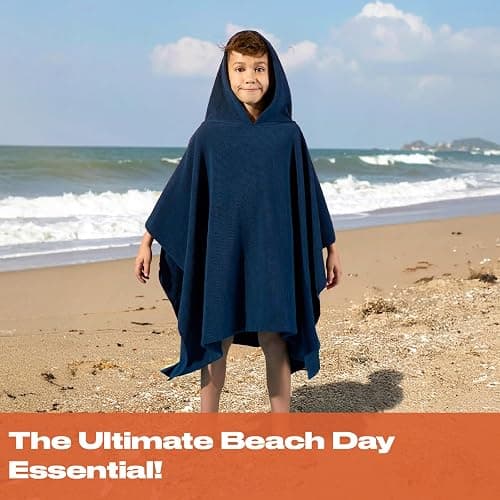 Brentfords Kids Towel Poncho Short Sleeve Quick Dry Absorbent Hooded Towels for Kids Beach Swim Childrens Travel Wrap Changing Robe Holiday Spa Pool Dry Oversized Swimming Towel, Navy thumbnail 4