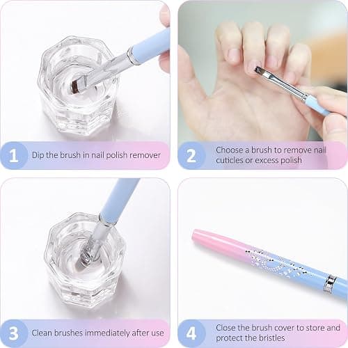 JASSINS Nail Art Clean Up Brushes, 3 Pcs Flat/Oval/Fine Angled Gel Nail Brushes,For Nail Art Design Painting DIY and Cleaning Polish Mistake on the Cuticles (Color) thumbnail 6