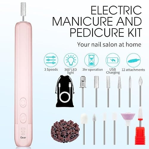 Electric Nail Drill, Professional Manicure Pedicure Kit, Cordless Electric Nail File Set, Rechargeable Pedicure Tools for feet, 3 Speeds Hand Foot Care Nail Drill for Thick Nail Toenail Cuticle thumbnail 2