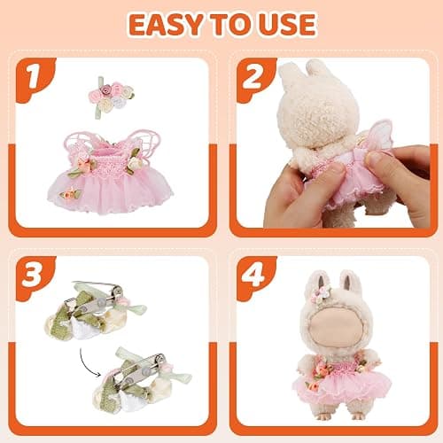 Clothes for labbuu Dolls - Cute Outfit for 6 3/4 Inch (17cm) labbuu Accessories, 2-Piece Doll Clothes Pink (Doll Not Included) - Perfect for Collectors and Dress-Up thumbnail 4