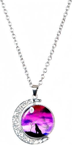 DEQIYIJI Wolf Gifts For Women Moon Pendant Necklace Jewelry Cute Aesthetic Animal Stuff | Cute, Aesthetic, Animal, Gifts, Stuff thumbnail 2