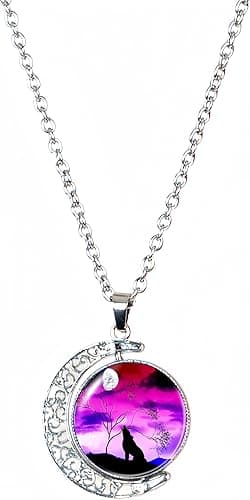 DEQIYIJI Wolf Gifts For Women Moon Pendant Necklace Jewelry Cute Aesthetic Animal Stuff | Cute, Aesthetic, Animal, Gifts, Stuff thumbnail 3