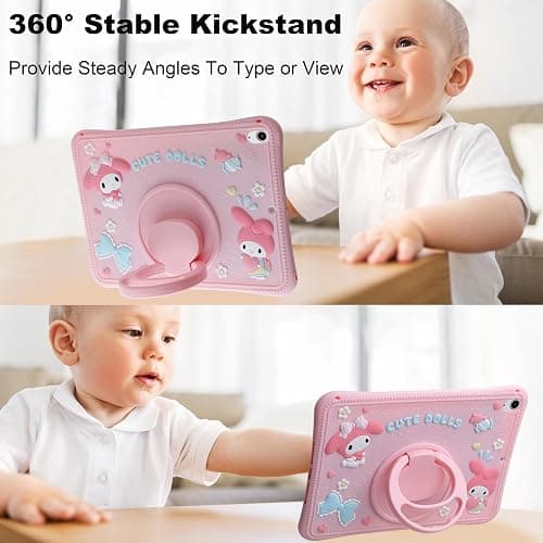 Carechoi Kids Case for iPad (A16) 11th Generation 11 inch 2025 / iPad 10th Gen 10.9" 2022 – Cute 3D Cartoon Silicone Tablet Cover for Girls with 360° Rotating Stand, Adjustable Strap (Pink) thumbnail 4