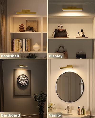 EZVALO Picture Light for Wall, 13in Wireless Rechargeable 4000mAh LED Art Light with Remote, Dimmable 3 Color Temps, Battery Operated Wall Light for Living Room, Bedroom, Gallery (Gold, 2 Pack Set) thumbnail 7