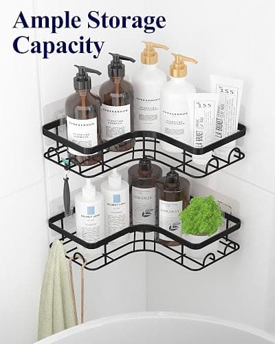 Kitsure Corner Shower Caddy - 2 Pack Rustproof Shower Organizer, Durable Shelf with Large Capacity, Drill-Free Adhesive Bathroom Shelves with 4 Movable Hooks, a Soap Holder, 4157 thumbnail 4