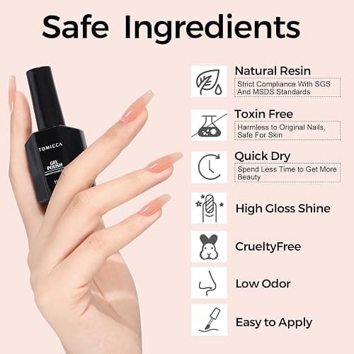 TOMICCA Nude Gel Nail Polish - Clear, Jelly, Translucent Nude - Quick Dry, Long Lasting UV Neutral Gel Polish for Nail Art Manicure thumbnail 6
