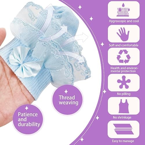 Hillban 9 Pairs Baby Lace Socks Girls' Ruffle Socks for Newborn Infants Princess Frilly Lace Cotton thumbnail 4