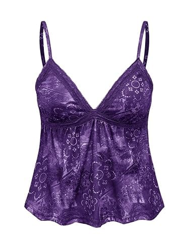 GORGLITTER Damen Y2k Camisole Spaghettiträger Tops Sommer Crop Top Ärmellos Oberteil Casualtop mit Kontrast Spitze - Image 1