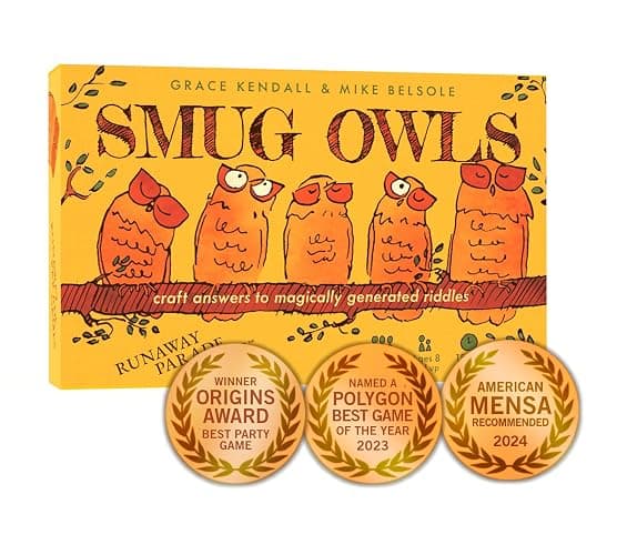 Runaway Parade Games Smug Owls Card Game - an Award-Winning Hilarious & Creative Riddle-Solving Party Game for Kids and Adults | Fun for The Whole Family | 8+ | 15-20 min | 3-15 Players - Image 1