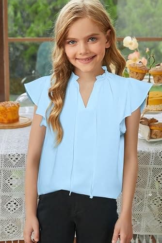 DOKOTOO KIDS Girls Tops Cute Summer Ruffle Short Sleeve T Shirts Casual V Neck Chiffon Blouses 6-15 Years thumbnail 3