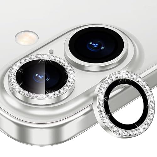 Xfilm for iPhone 16/16 Plus Camera Lens Protector Bling Individual Metal Diamond Ring 9H Hardness Scratchproof Protector, Stylish Phone Accessories, Case Friendly (Silver Diamond) - Image 1