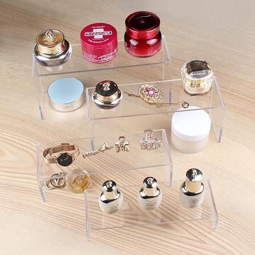ELEGANTLIFE 3 Tier Acrylic Riser Display Shelf Cupcake Stand for Amiibo Funko POP Figures,Perfume & Cologne Organizer,Desserts Holder,Jewelry Display Shelf Risers for Décor,2 Sets of 3-Pack (Clear) thumbnail 8