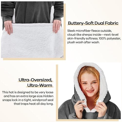 yescool Wearable Blanket Hoodie, Flannel Sherpa Fleece Blanket Sweatshirt for Adults Women Men,One Size Fits All thumbnail 4