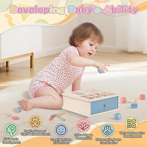 Pajojoqa Montessori Toys for 2 3 4 5 Color Sorting - Wooden Object Permanence Box with Drawer Sensory Toys Shape Sorter Education for Baby Toddler Boy Girl Drop Busy Box 4 in 1 thumbnail 7