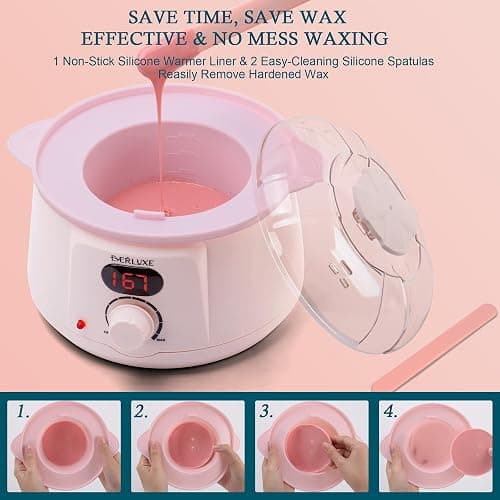 EVERLUXE Waxing Kit for Women Hair Removal with Silicone Wax Warmer Liner, Digital Waxing Machine Hard Wax Kit for Full Body, Arms, Legs, Face, Bikini, Brazilian Wax Kit for Women Men Sensitive Skin thumbnail 5