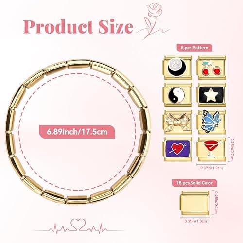 Ouxayapl Italian Charm Bracelet Gold, Italian Charms Armband Set, DIY Abnehmbare Module für 9mm Armbände, Italian Charm Armbänder Bracelet Gold Charms mit Öffnungswerkzeug für Mädchen Junge Geschenk thumbnail 2